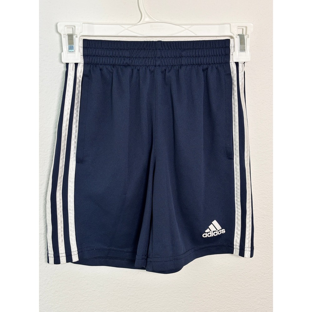 Adidas Boys Navy Blue White 3 Stripe Athletic Mesh Shorts Size 8 Regular Fit